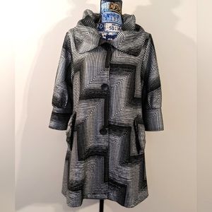 Damee Inc. Black & Silver Quarter Swing Stretchy Abstract Design Jacket …